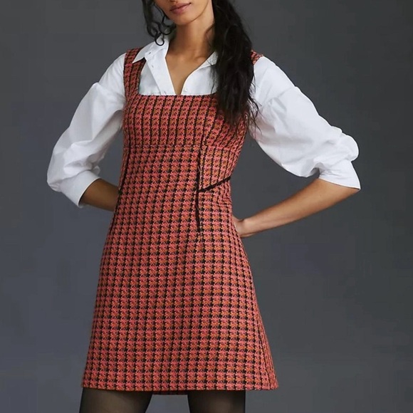 Anthropologie Dresses & Skirts - Anthropologie x Maeve Orange and Pink Tweed Plaid Dress Size 6